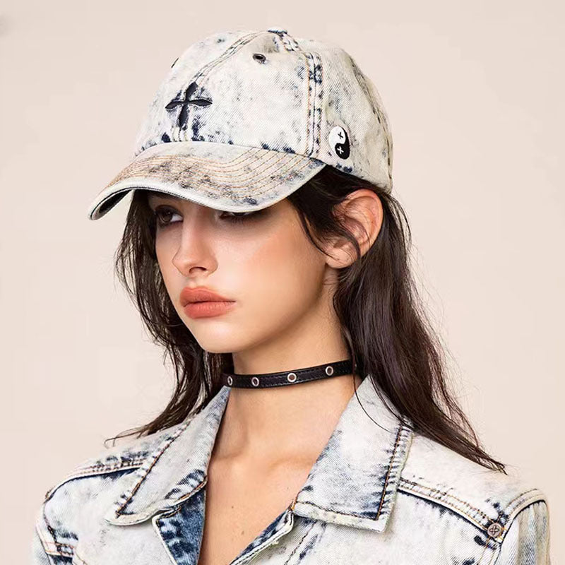 Smkk Cross Classic Denim Baseball Cap Embroidered Old Casual Hat Sports Soft Top Peaked Cap Collection For Men And Women