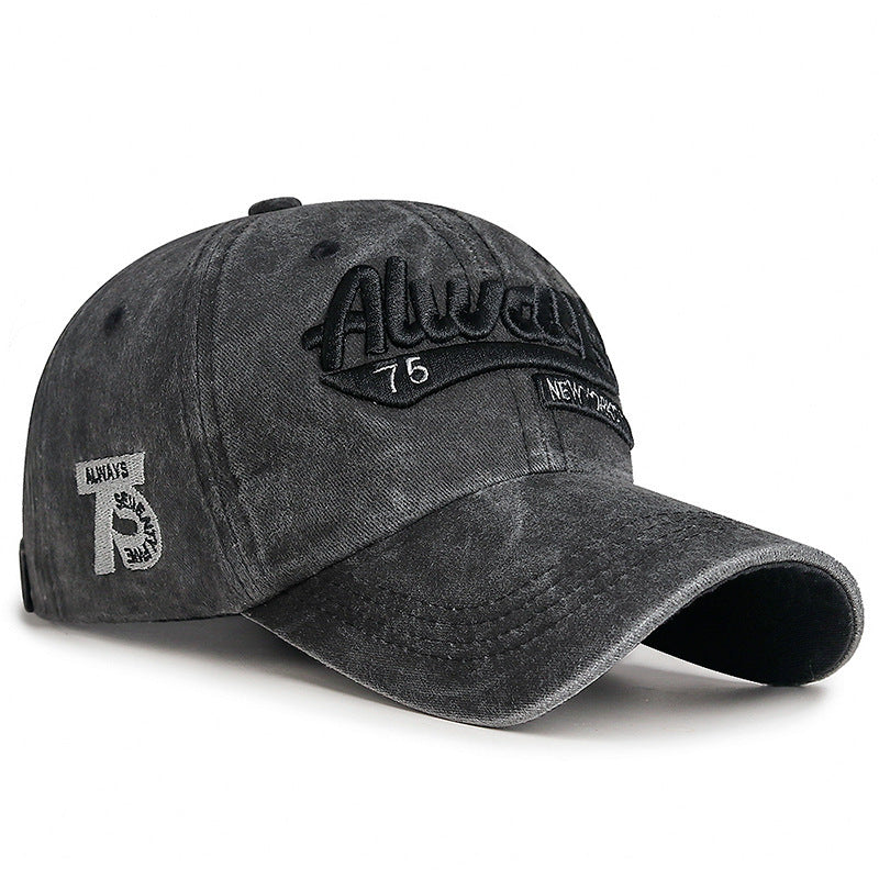 European And American Style Washed Baseball Cap For Men, Retro Distressed Letter Embroidery Duckbill Cap, Street Fashion Sunshade Hat
