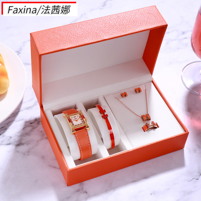 Fasina 2022 Casual Square Ladies Watch Bracelet Set Simple Belt Watch Women&#039;s Gift