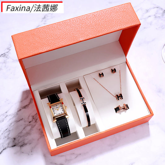 Fasina 2022 Casual Square Ladies Watch Bracelet Set Simple Belt Watch Women&#039;s Gift