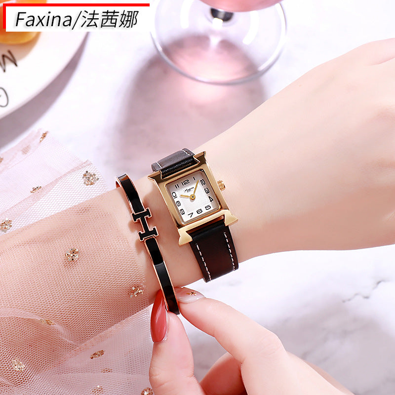 Fasina 2022 Casual Square Ladies Watch Bracelet Set Simple Belt Watch Women&#039;s Gift