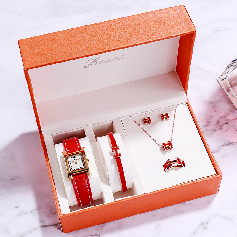 Fasina 2022 Casual Square Ladies Watch Bracelet Set Simple Belt Watch Women&#039;s Gift
