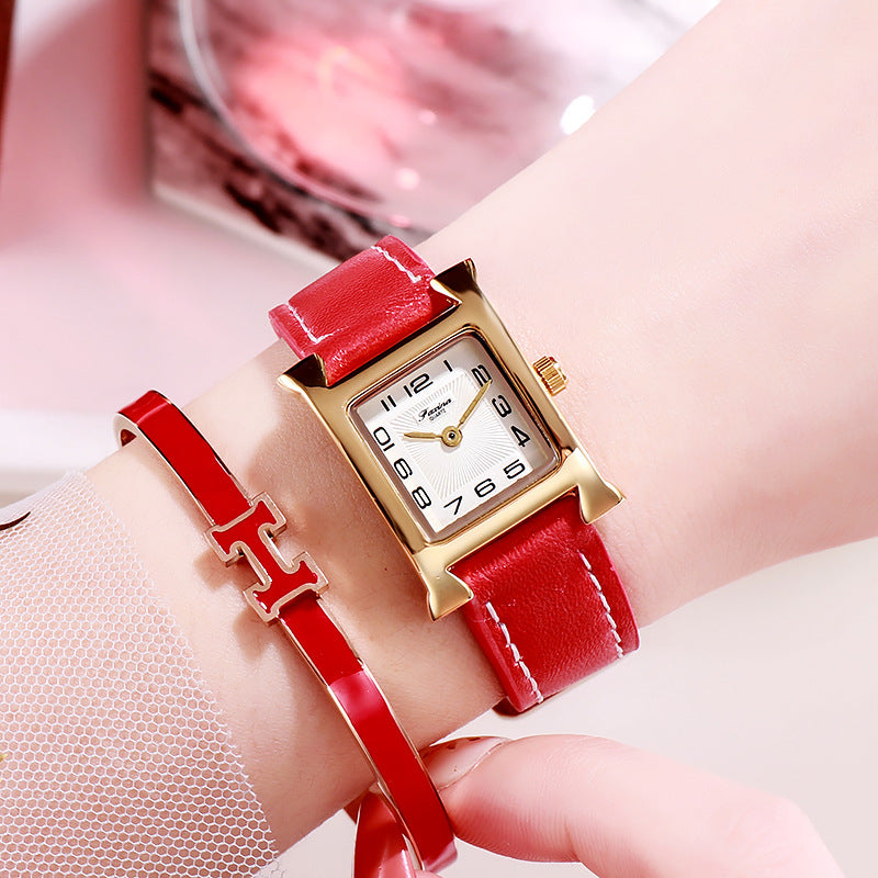 Fasina 2022 Casual Square Ladies Watch Bracelet Set Simple Belt Watch Women&#039;s Gift