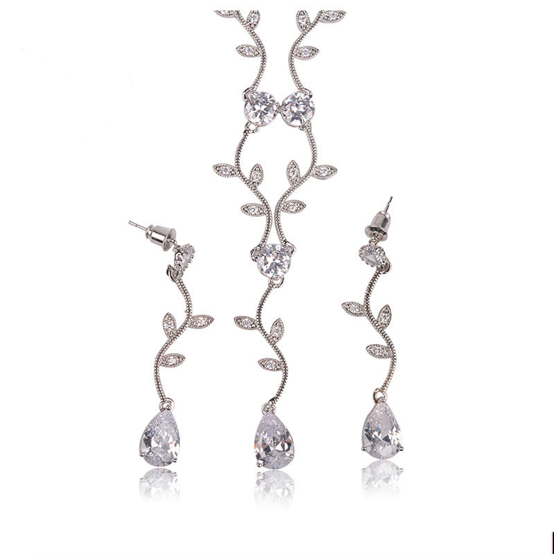 Best Selling Gold-plated Temperament Branch Zircon Set In Europe And America Simple Fashion Cross-border Supply Hot Selling Zircon Jewelry Set