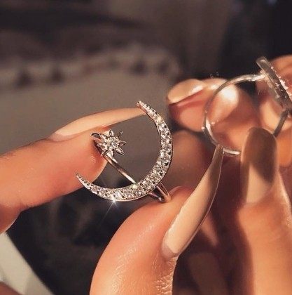 European and American fashion jewelry with zircon stars and moon rings