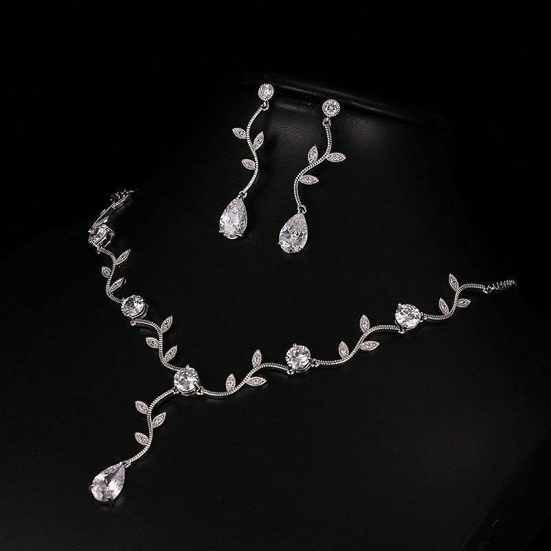 Best Selling Gold-plated Temperament Branch Zircon Set In Europe And America Simple Fashion Cross-border Supply Hot Selling Zircon Jewelry Set