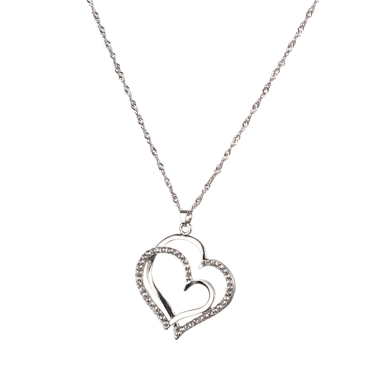 Factory Direct Sales Europe And The United States New Wish AliExpress EBay Popular Diamond Rhinestone Double Heart Necklace Earrings Set