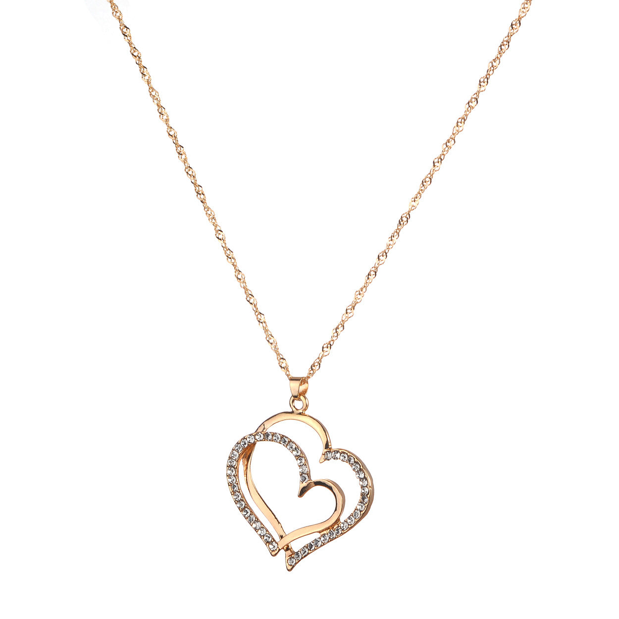 Factory Direct Sales Europe And The United States New Wish AliExpress EBay Popular Diamond Rhinestone Double Heart Necklace Earrings Set