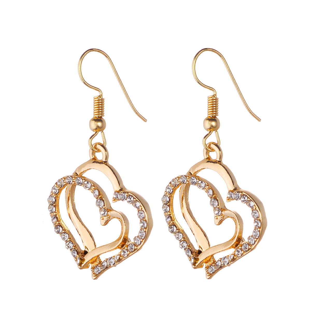 Factory Direct Sales Europe And The United States New Wish AliExpress EBay Popular Diamond Rhinestone Double Heart Necklace Earrings Set