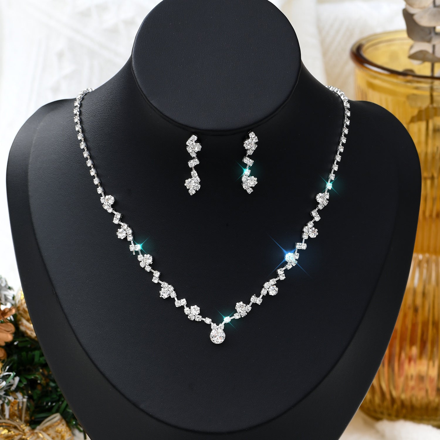 Brilliant Diamond Necklace Earrings Bride Wedding Jewelry Fashion Claw Chain Wedding Party Dress Suit Factory Wholesale