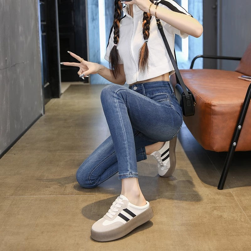 Half Slippers Women's Outfit 2025 Spring And Autumn New Thick Bottom Slippers Lazy Slip-on Shoes Half Slip-on Women's Shoes