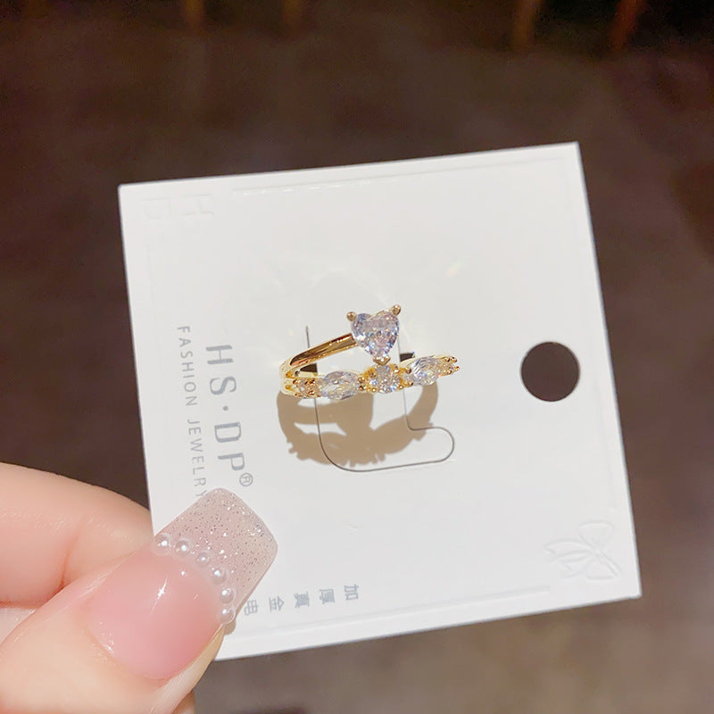 Light Luxury Sweet Personality Exquisite Colorful Zircon Lovely Open Ring Niche Design Sense Fashion All-match Hand Jewelry