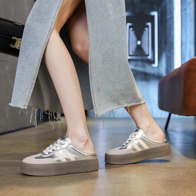 Half Slippers Women's Outfit 2025 Spring And Autumn New Thick Bottom Slippers Lazy Slip-on Shoes Half Slip-on Women's Shoes