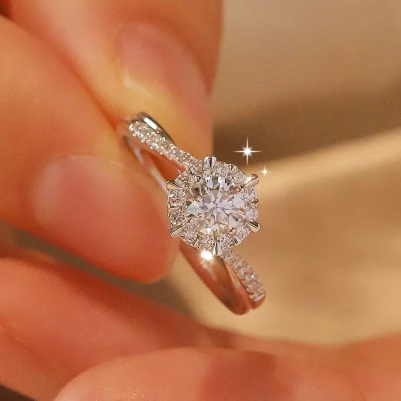 High-End Six-Claw Simulated Diamond Ring For Women, Simple And Fashionable Couple Style Zircon Pair Ring, Proposal Wedding Open Ring Wholesale