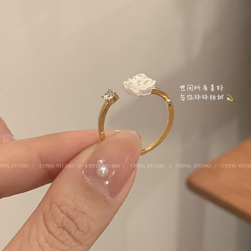 Camellia Flower Ring Women's Open Adjustable Niche Design High-grade Zircon Index Finger Ring 2023 New Fashion Women