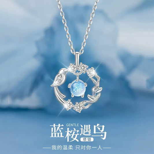Blue Eucalyptus And Sai Huai Bird Necklace Women's Collarbone Chain 2024 New Explosions Light Luxury Niche Birthday Gift For Girlfriend