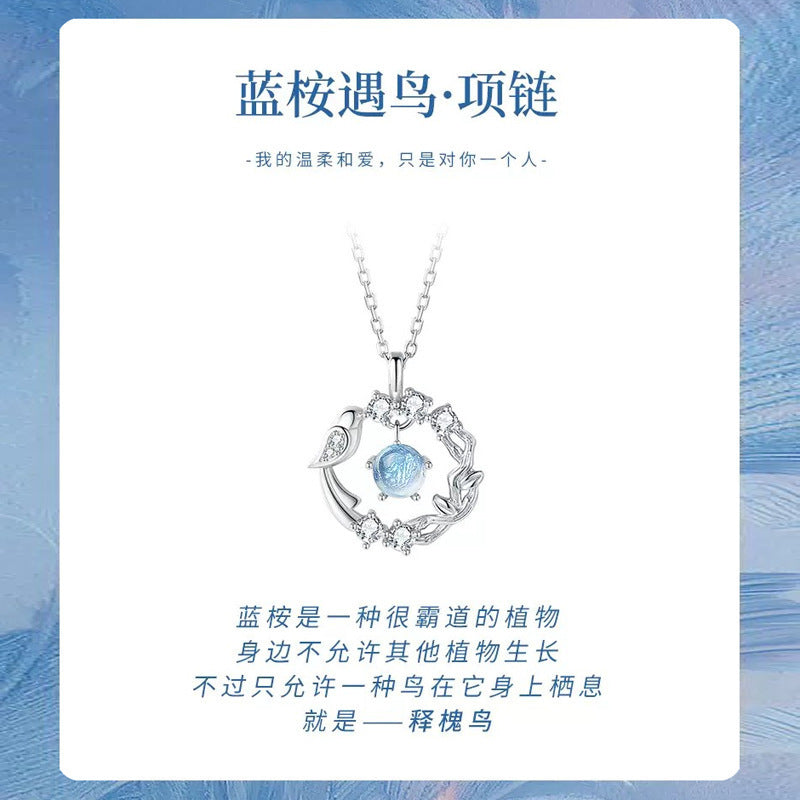 Blue Eucalyptus And Sai Huai Bird Necklace Women's Collarbone Chain 2024 New Explosions Light Luxury Niche Birthday Gift For Girlfriend
