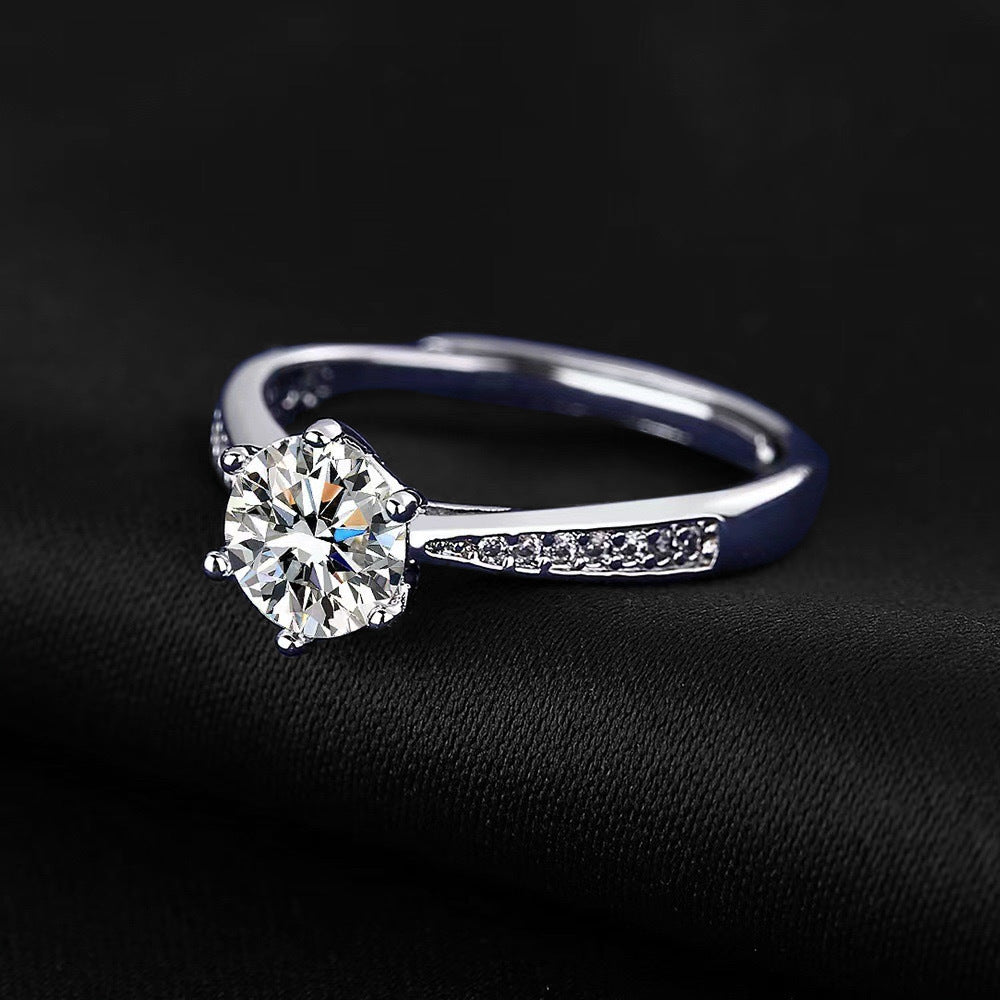 Hot TikTok Online Celebrous Live Eight Heart Eight Arrows Imitation Moissanite 1 Karat Ring Women's Six Claw Wedding Ring Open Wholesale