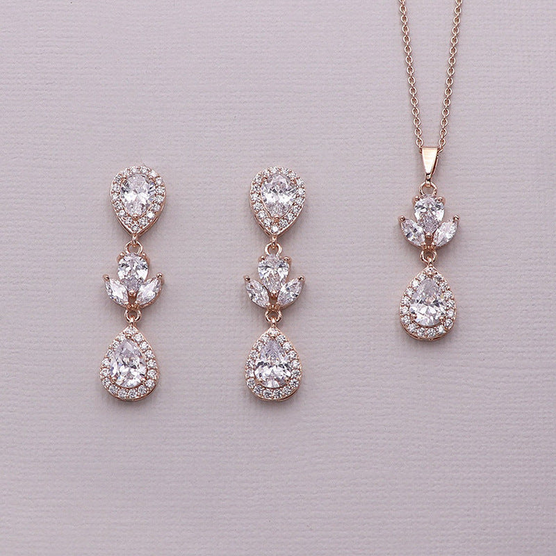 RAKOL Wedding Dress Accessories Wholesale Women&#039;s Necklace Earrings Bracelet Set Bridal AAA Grade Zircon Jewelry