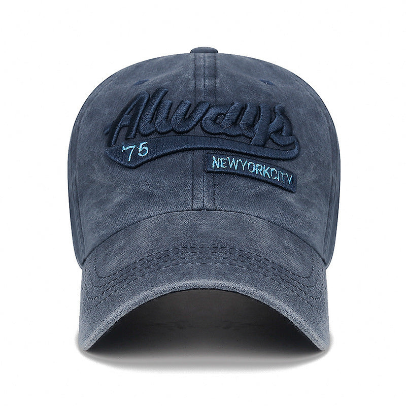 European And American Style Washed Baseball Cap For Men, Retro Distressed Letter Embroidery Duckbill Cap, Street Fashion Sunshade Hat