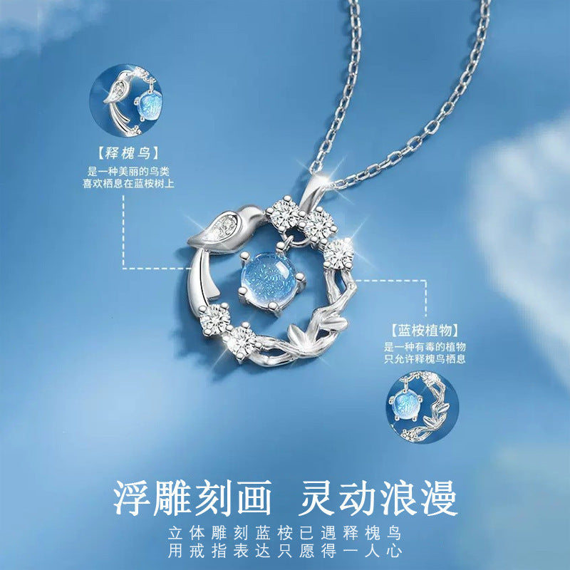 Blue Eucalyptus And Sai Huai Bird Necklace Women's Collarbone Chain 2024 New Explosions Light Luxury Niche Birthday Gift For Girlfriend