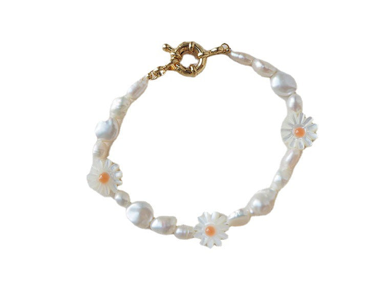 Freshwater Pearl Classic Shell Daisy Bracelet Earring Necklace Female