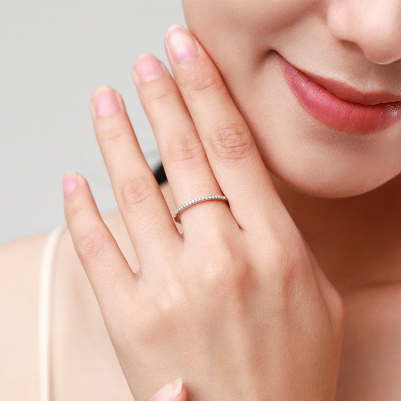 Modian S925 Sterling Silver Simple Row Of Diamond Ring Women's Japanese Style Accessible Luxury Fashion Cold Style Zircon Ring Thin Ring Bracelet