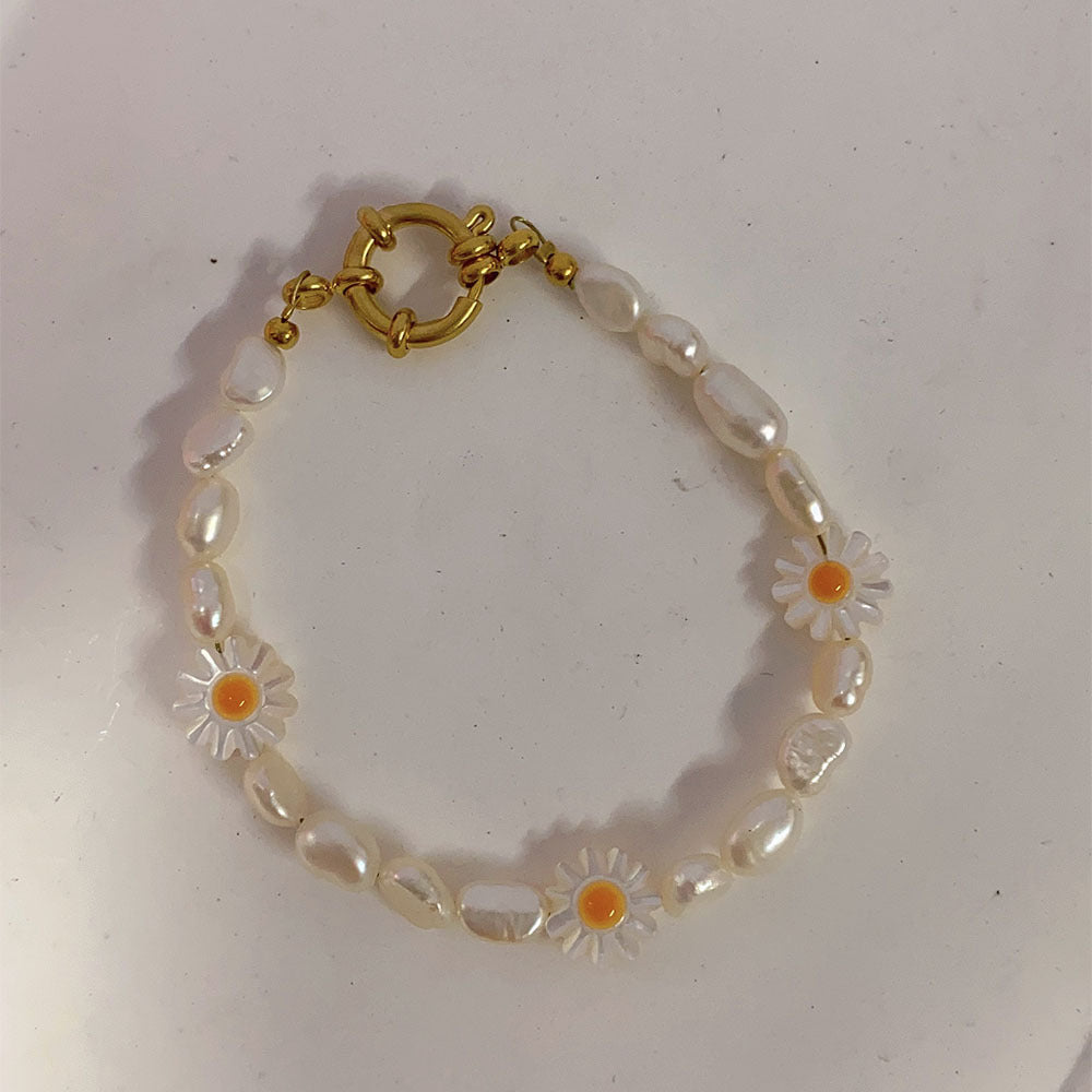 Freshwater Pearl Classic Shell Daisy Bracelet Earring Necklace Female