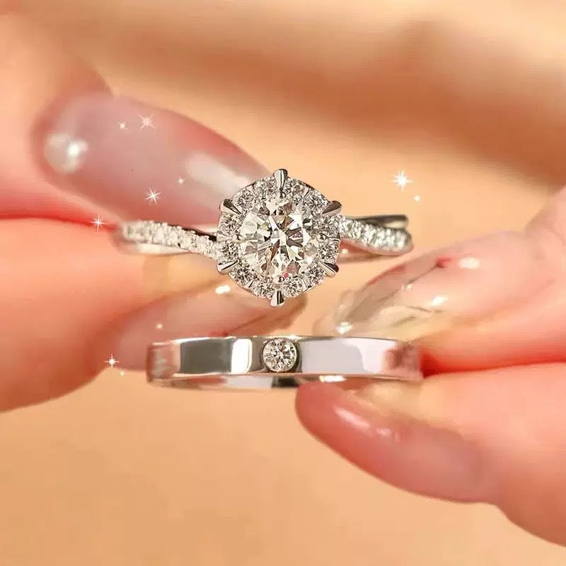 High-End Six-Claw Simulated Diamond Ring For Women, Simple And Fashionable Couple Style Zircon Pair Ring, Proposal Wedding Open Ring Wholesale