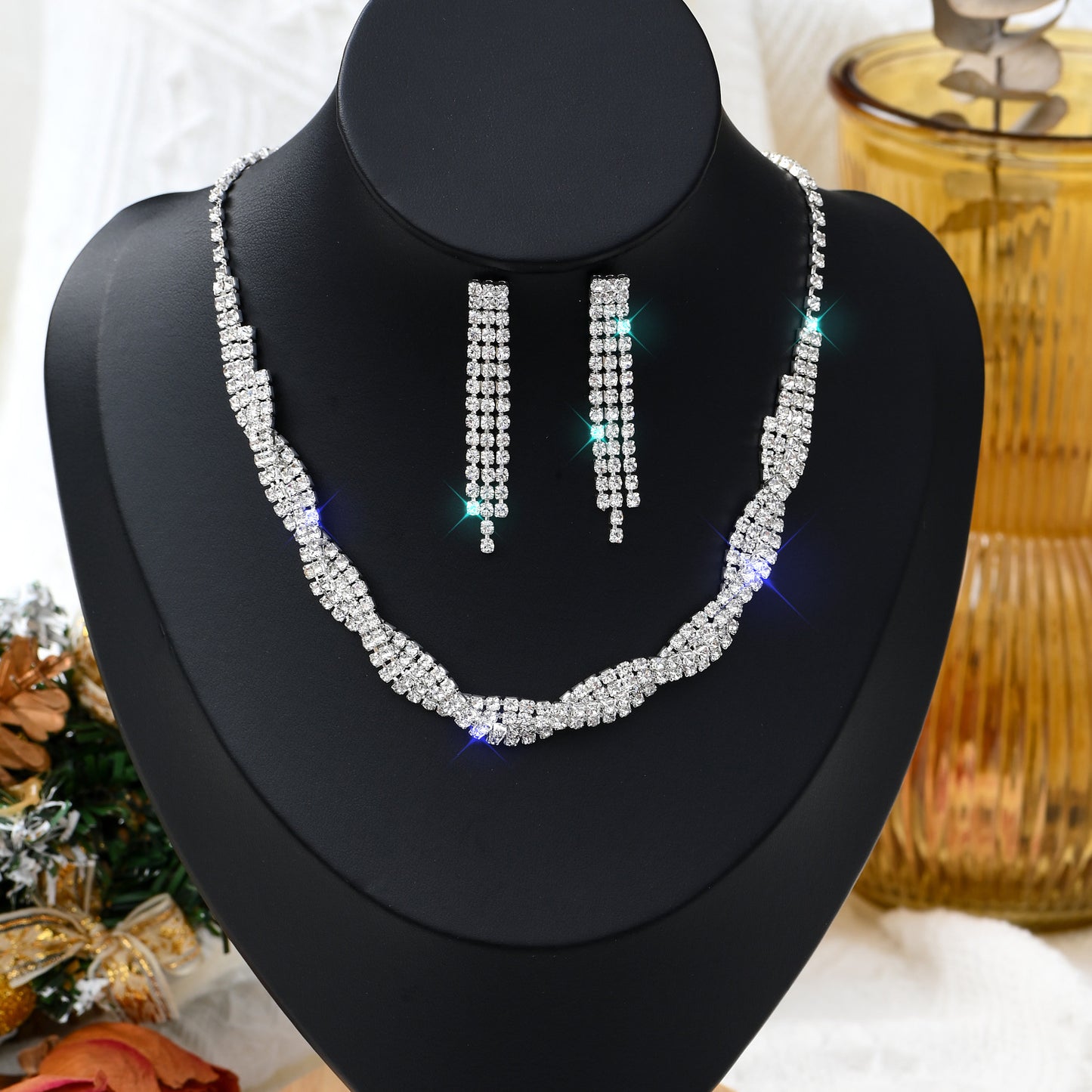 Brilliant Diamond Necklace Earrings Bride Wedding Jewelry Fashion Claw Chain Wedding Party Dress Suit Factory Wholesale