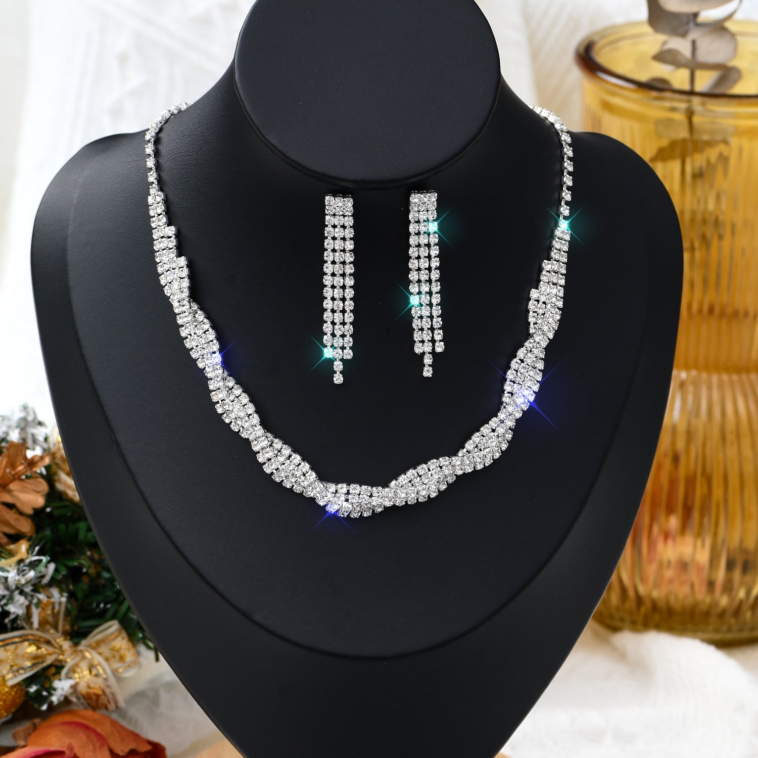 Brilliant Diamond Necklace Earrings Bride Wedding Jewelry Fashion Claw Chain Wedding Party Dress Suit Factory Wholesale