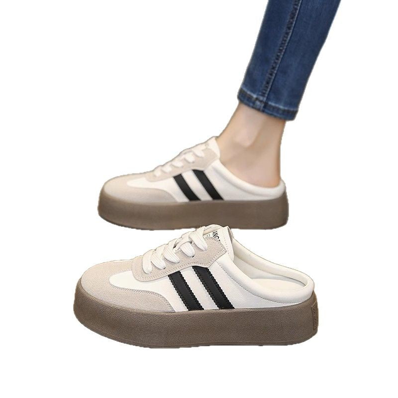 Half Slippers Women's Outfit 2025 Spring And Autumn New Thick Bottom Slippers Lazy Slip-on Shoes Half Slip-on Women's Shoes