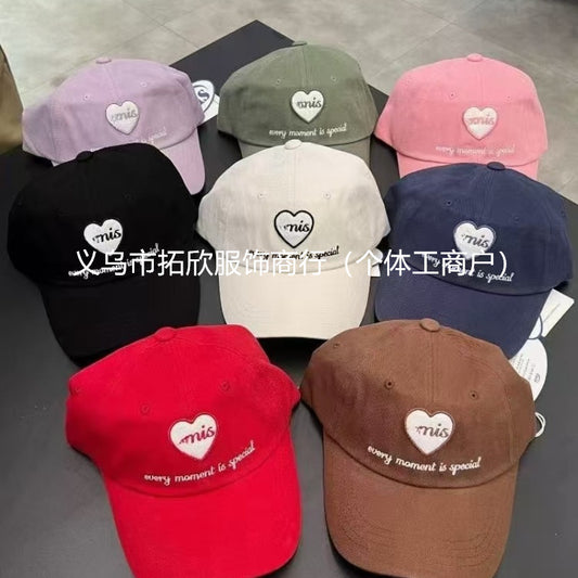 K-Style Of Classic Em Heart Letter Baseball Cap Summer Sun Protection Trendy Brand Peaked Cap Outdoor Sun Hat Couple Hat