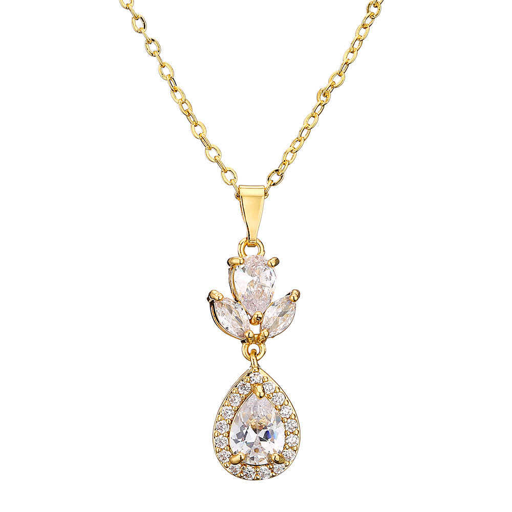RAKOL Wedding Dress Accessories Wholesale Women&#039;s Necklace Earrings Bracelet Set Bridal AAA Grade Zircon Jewelry