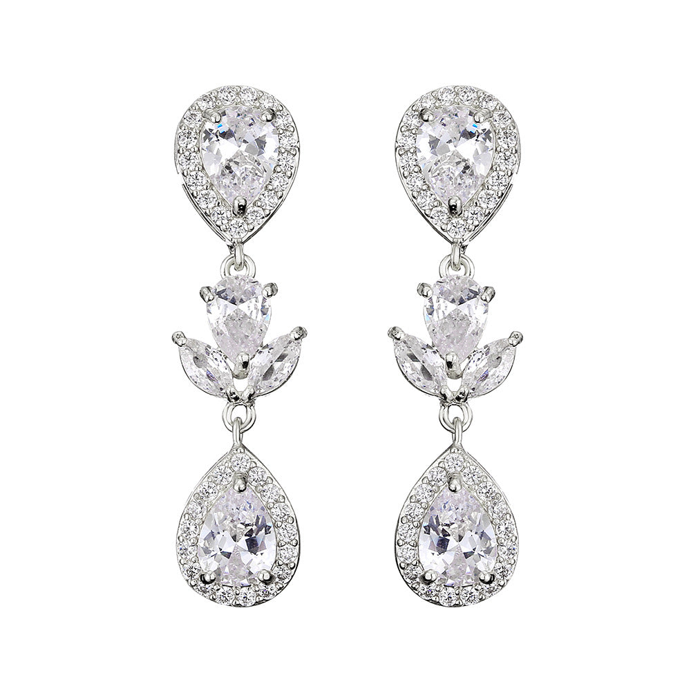 RAKOL Wedding Dress Accessories Wholesale Women&#039;s Necklace Earrings Bracelet Set Bridal AAA Grade Zircon Jewelry