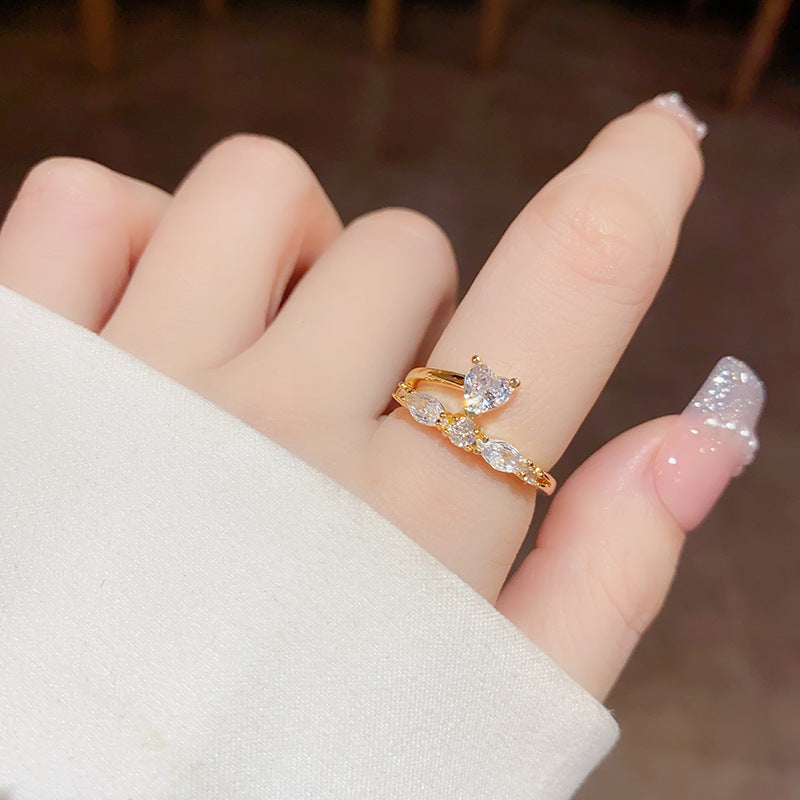 Light Luxury Sweet Personality Exquisite Colorful Zircon Lovely Open Ring Niche Design Sense Fashion All-match Hand Jewelry