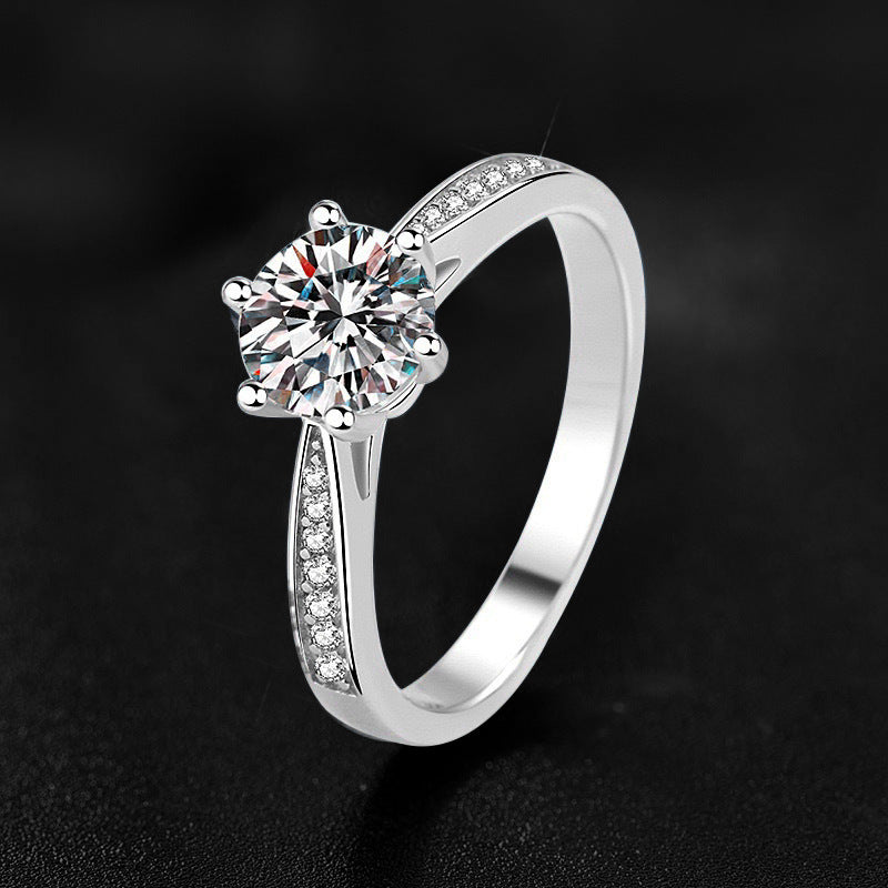 Hot TikTok Online Celebrous Live Eight Heart Eight Arrows Imitation Moissanite 1 Karat Ring Women's Six Claw Wedding Ring Open Wholesale