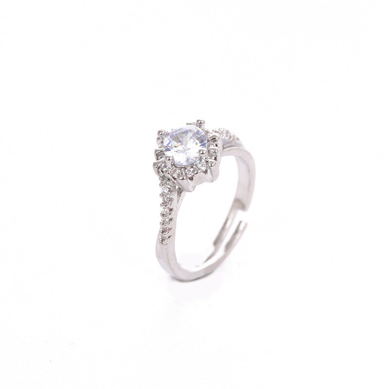 High-End Six-Claw Simulated Diamond Ring For Women, Simple And Fashionable Couple Style Zircon Pair Ring, Proposal Wedding Open Ring Wholesale