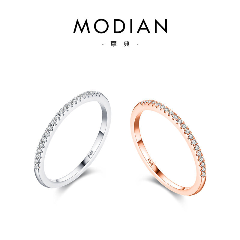 Modian S925 Sterling Silver Simple Row Of Diamond Ring Women's Japanese Style Accessible Luxury Fashion Cold Style Zircon Ring Thin Ring Bracelet