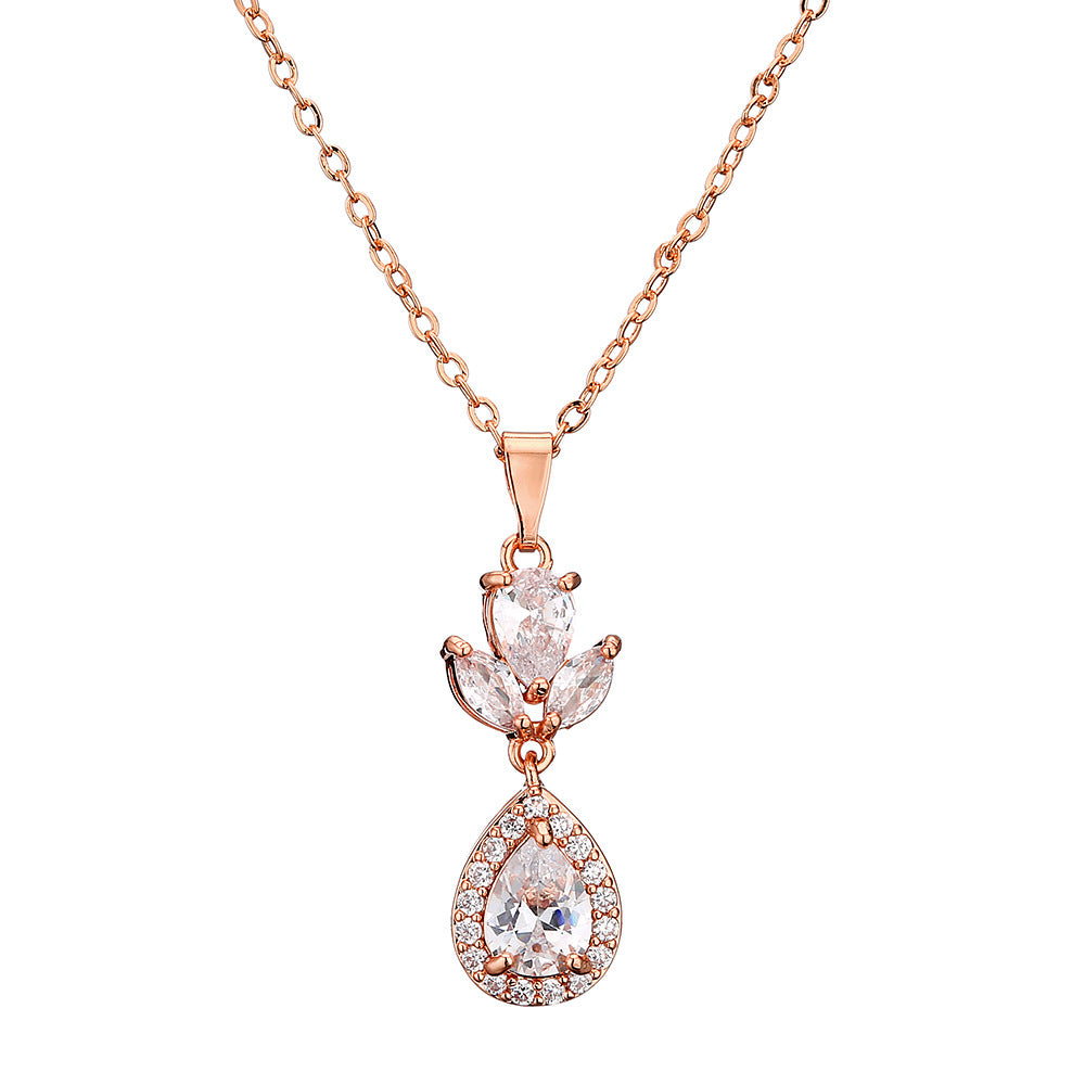RAKOL Wedding Dress Accessories Wholesale Women&#039;s Necklace Earrings Bracelet Set Bridal AAA Grade Zircon Jewelry