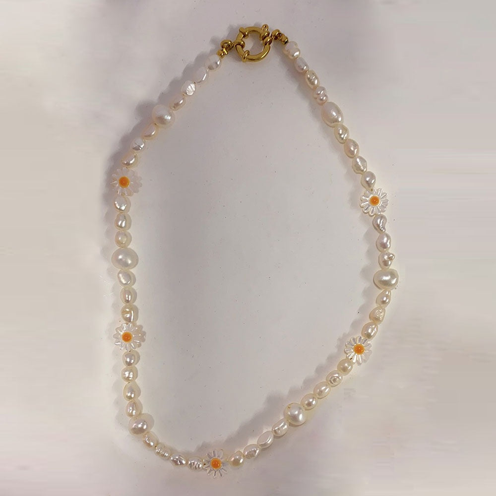 Freshwater Pearl Classic Shell Daisy Bracelet Earring Necklace Female