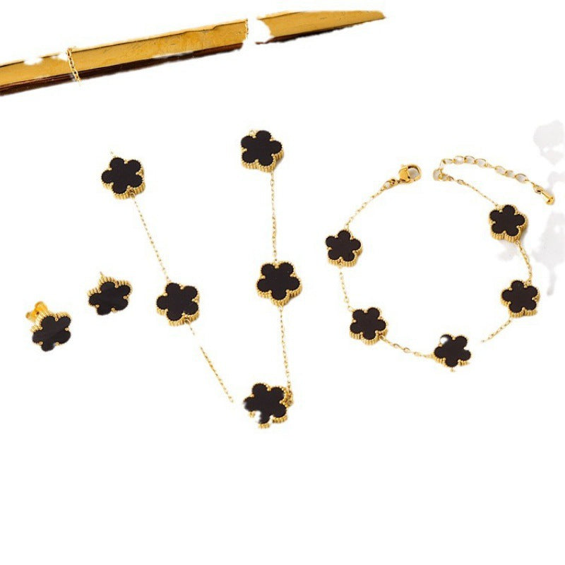 Hot-selling Double-sided Fritillary Lucky Five-Flower Four-leaf Clover Bracelet Five-leaf Clover Bracelet Necklace Ear Studs
