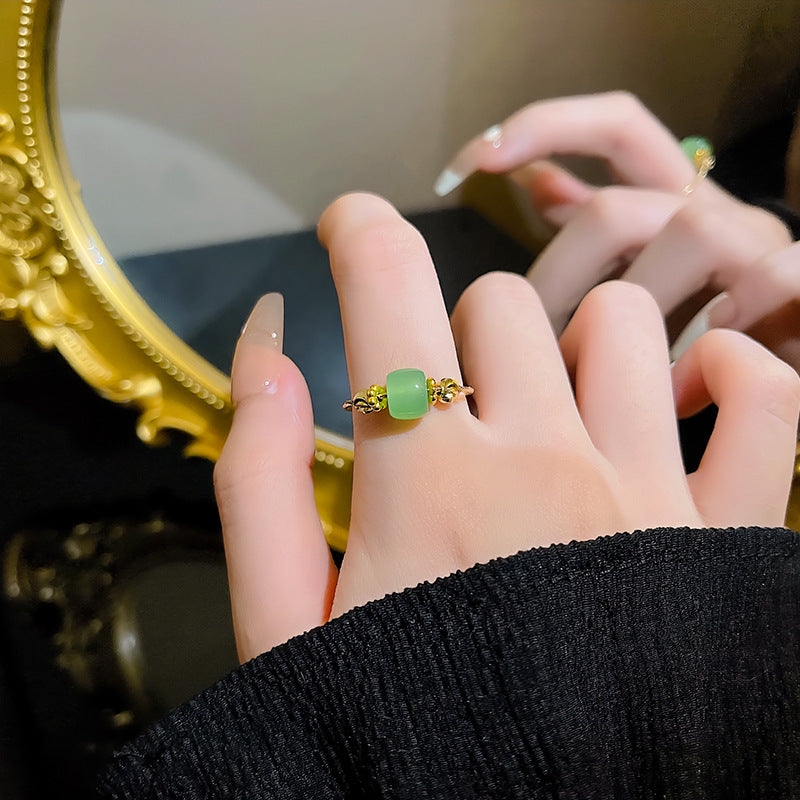 Little Red Book Popular New Chinese Style Imitation Chalcedony Ring Female Ins Trendy Cold Wind Open Adjustable Index Finger Ring