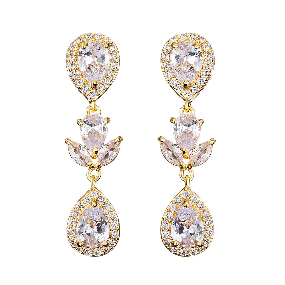 RAKOL Wedding Dress Accessories Wholesale Women&#039;s Necklace Earrings Bracelet Set Bridal AAA Grade Zircon Jewelry