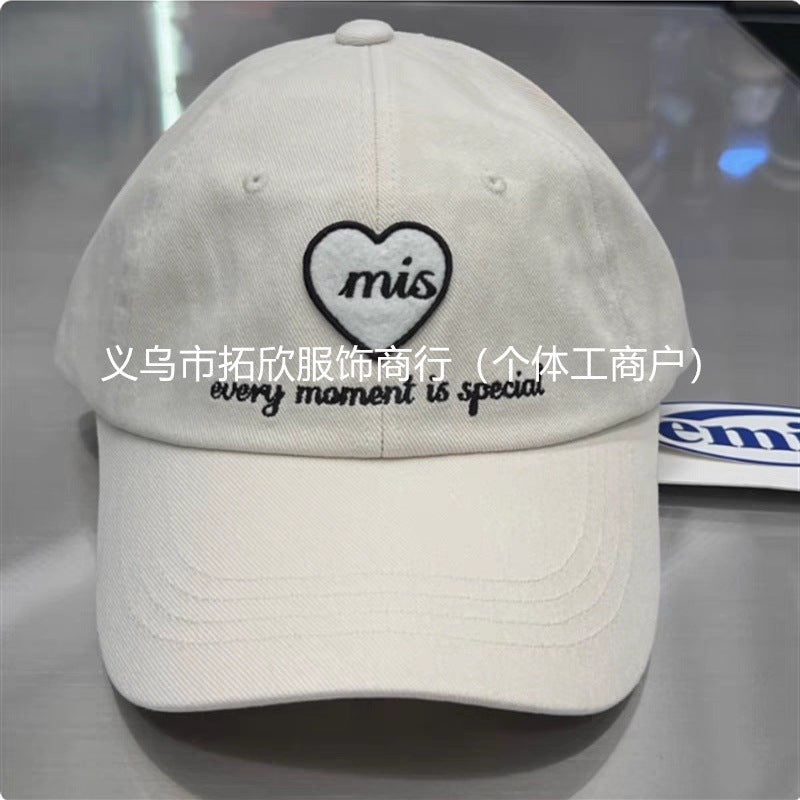 K-Style Of Classic Em Heart Letter Baseball Cap Summer Sun Protection Trendy Brand Peaked Cap Outdoor Sun Hat Couple Hat