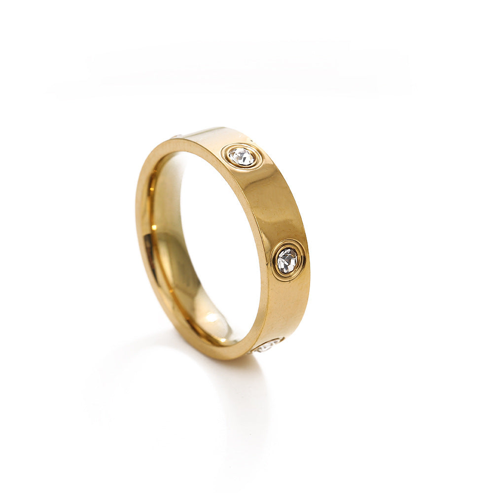 Color-free Internet-famous Light Luxury Diamond-encrusted 18k Ring Ins High-grade Men's And Women's Titanium Steel Couple's Pair Ring Fashion Exquisite Ring