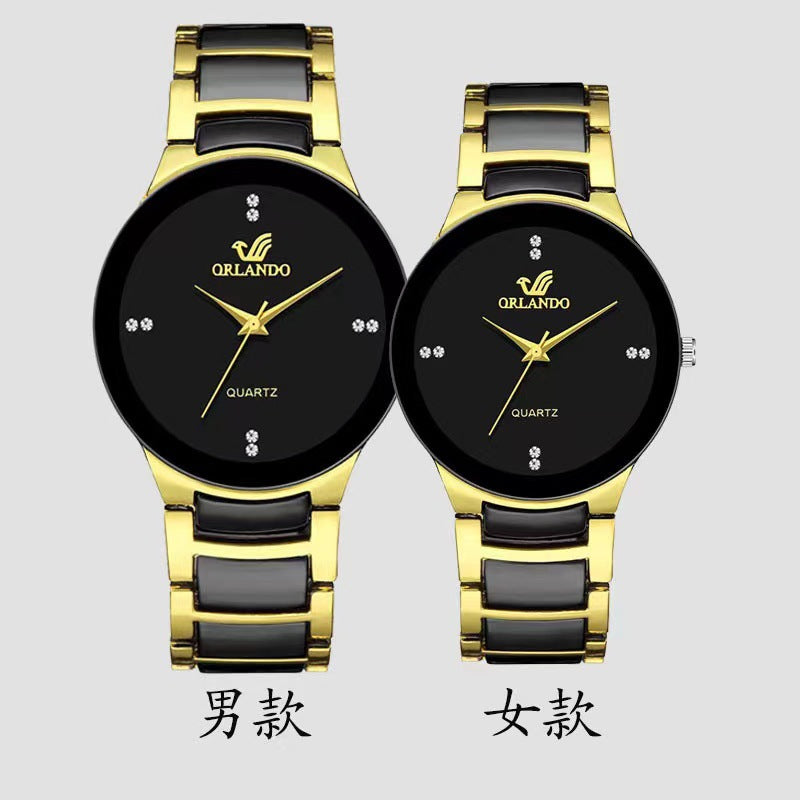 Cross-Border Popular Simple Strip Scale Couple Watch Fashion Trend Business Men's British Style Steel Band Quartz Watch