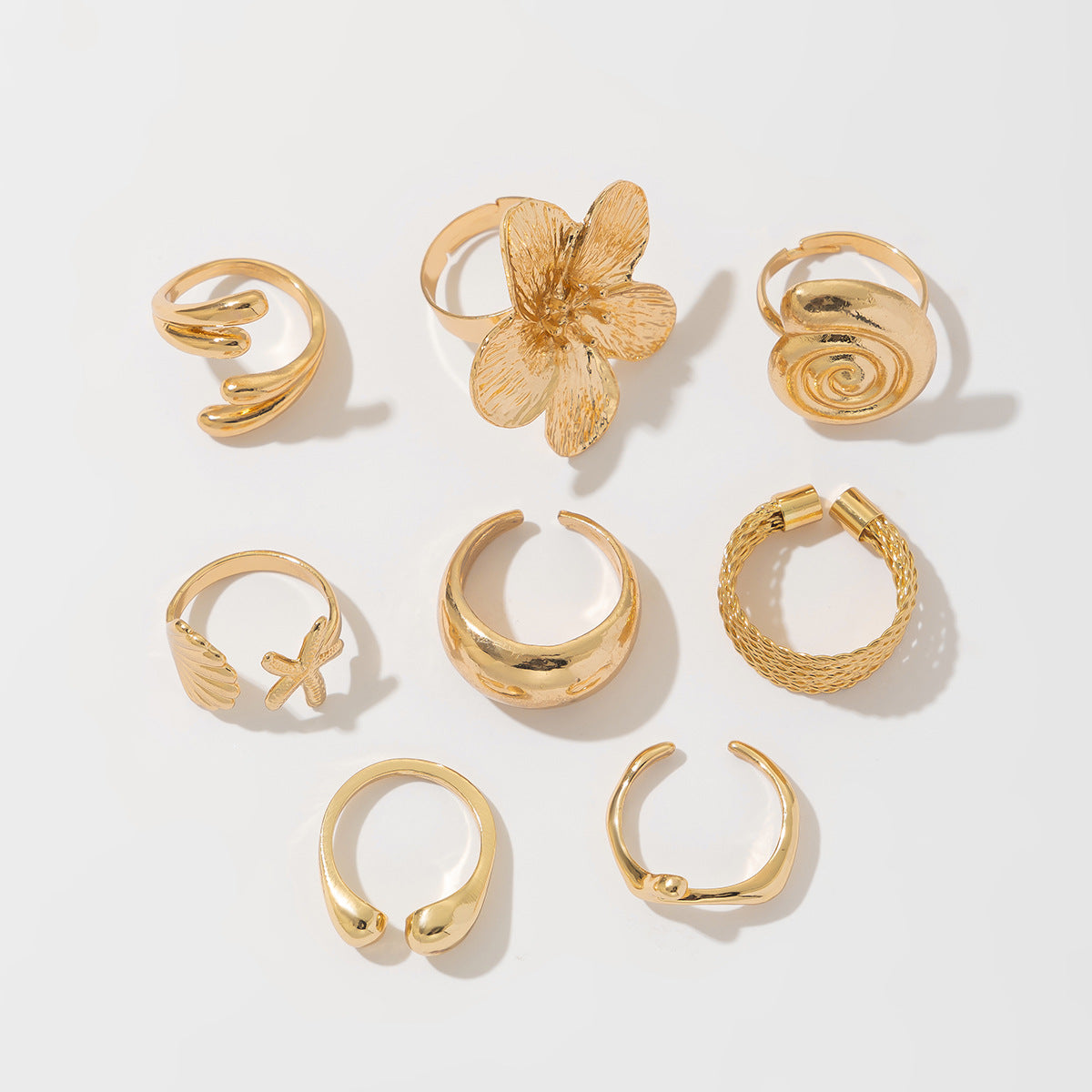 Cross-Border Popular Ocean Beach Style Conch Fan Starfish Ring Jewelry Set Alloy Retro Glossy Plain Ring Bracelet