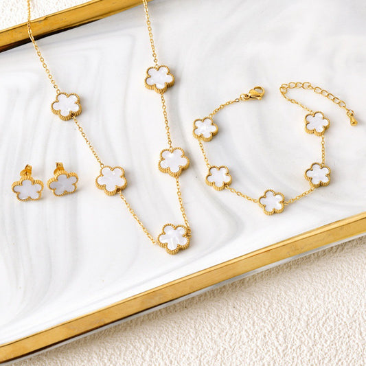 Hot-selling Double-sided Fritillary Lucky Five-Flower Four-leaf Clover Bracelet Five-leaf Clover Bracelet Necklace Ear Studs