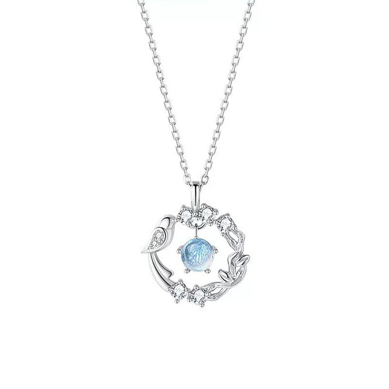 Blue Eucalyptus And Sai Huai Bird Necklace Women's Collarbone Chain 2024 New Explosions Light Luxury Niche Birthday Gift For Girlfriend